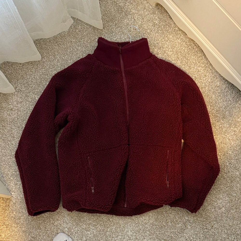 Brandy Melville Burgundy Fleece mock neck Zip-Up Jacket